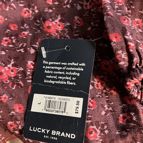 NWT Lucky Brand Long Sleeve Mix Print Peasant Top - Picture 10 of 11